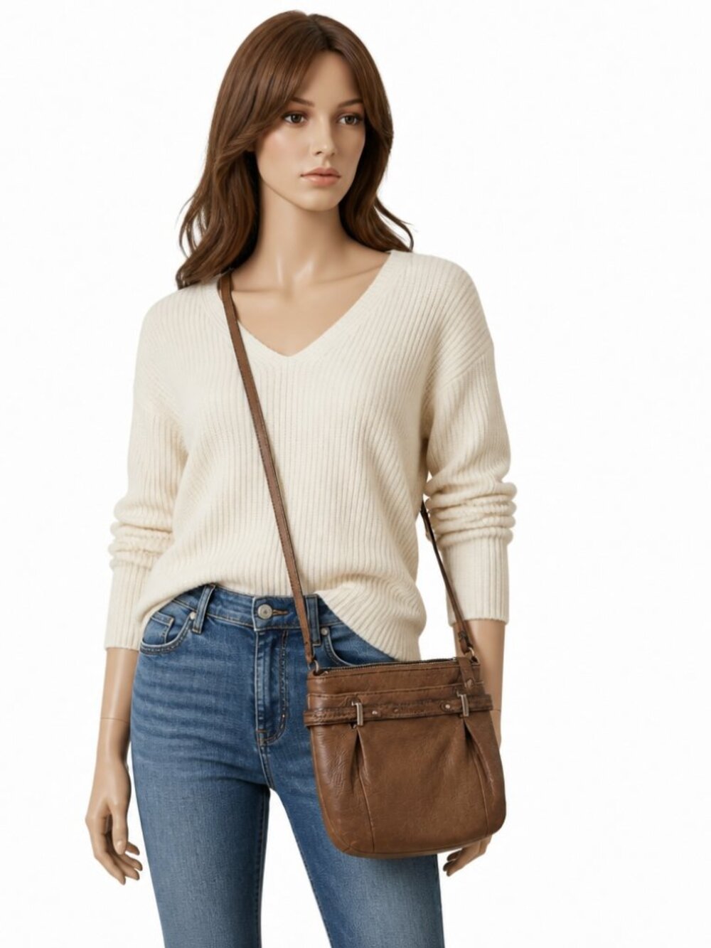 Calvin Klein Brown Pebble Leather Messenger Crossbody Shoulder Bag